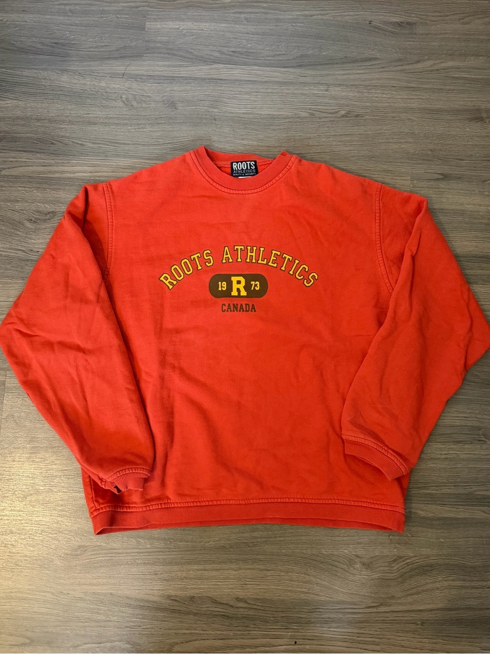 Roots Orange Oversized Baggy Crewneck with Roots Athletics Yellow Spellout Logo
